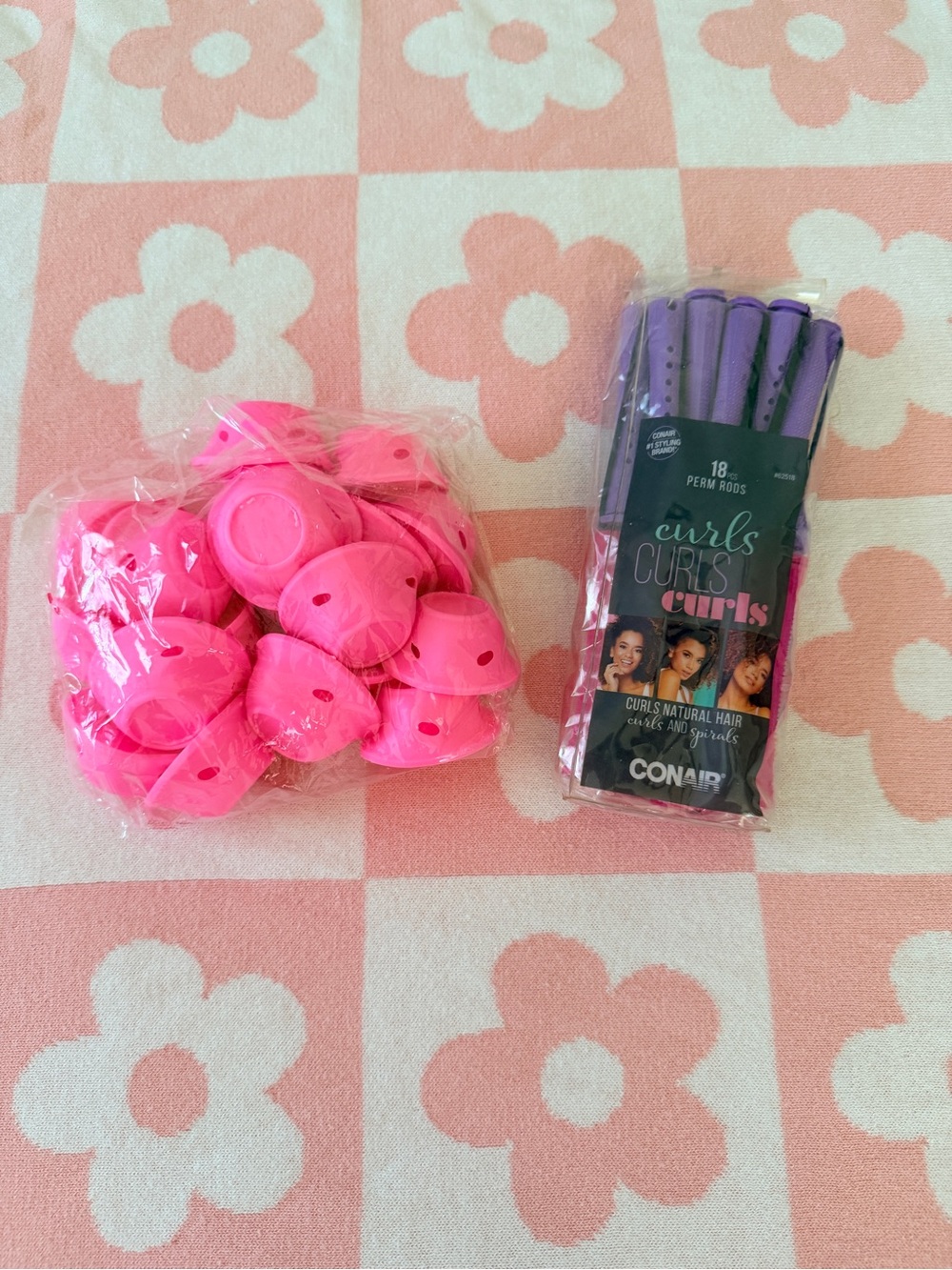 Purple Perm Rods & Pink Hair Clips Set - Curls
